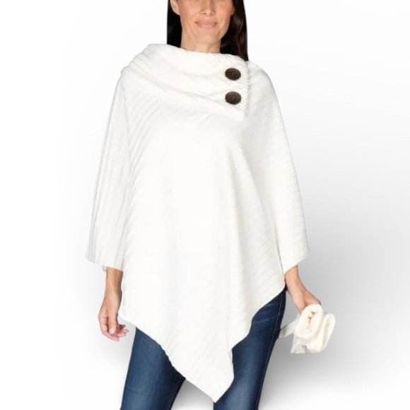 La Moda Jackets & Blazers - LE MODA WOMEN’S SHAWL PLEATED FLEECE PONCHO ONE SIZE WINTER WHITE COLOR